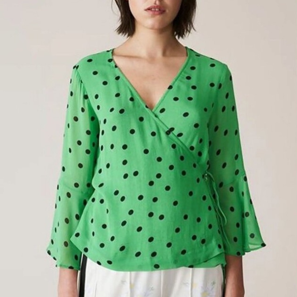 Ganni Vibrant Green Polka Dot Blouse